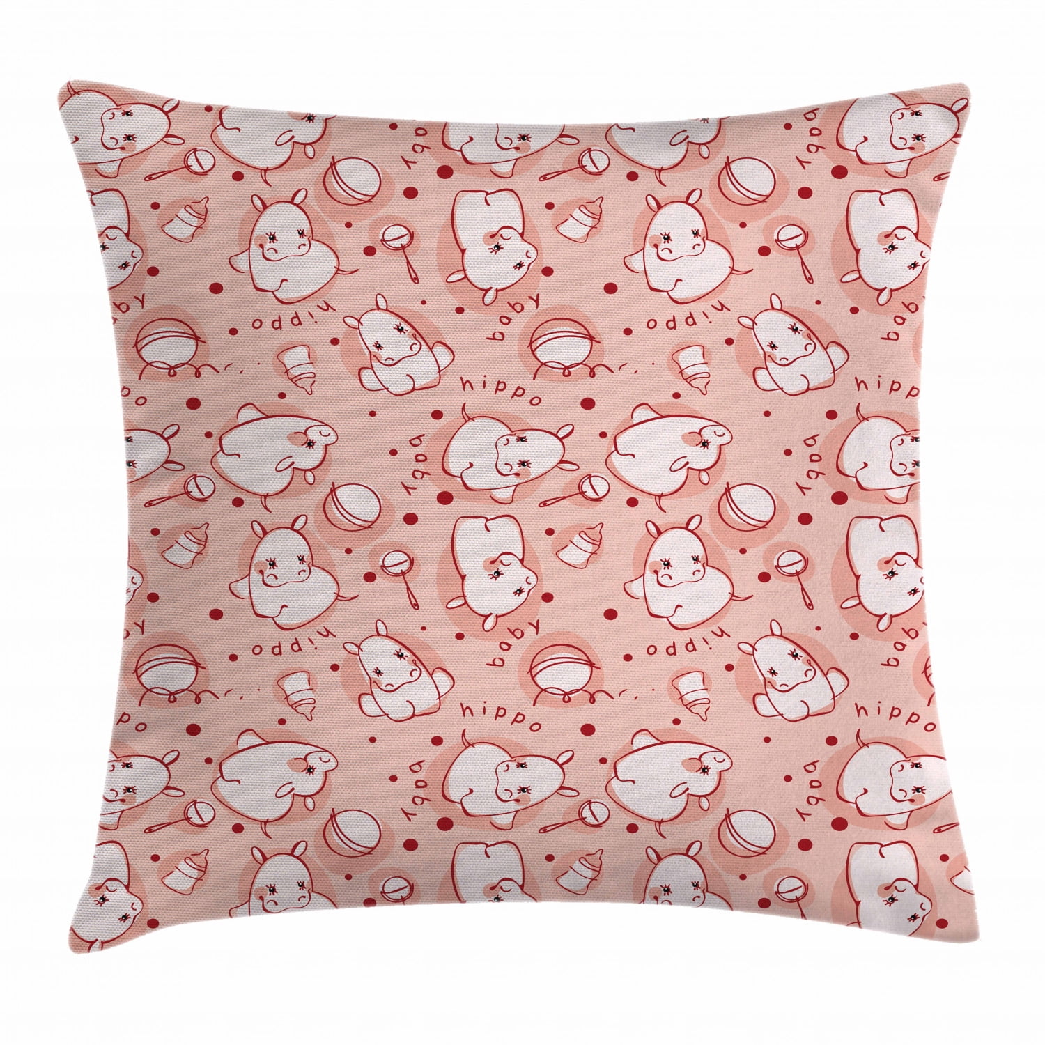 Kids Decor Throw Pillow Cushion Cover Cute Baby Hippo Pattern