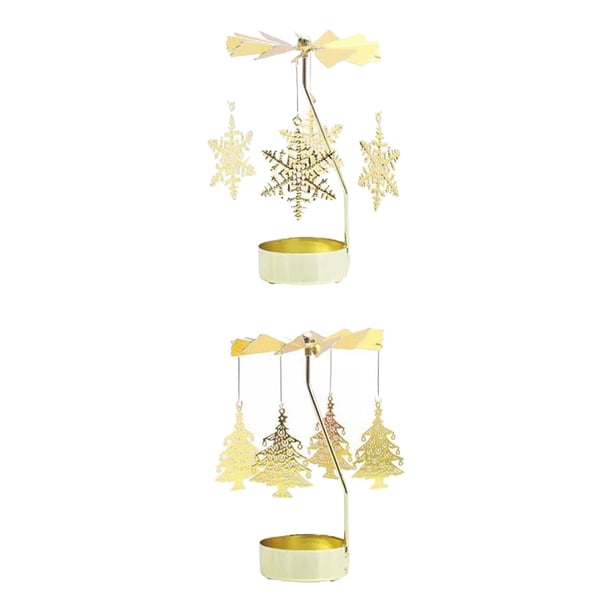 2 Piezas de Candelabros Giratorios de Metal, Candelabros para Velas de Té, Candelabros para Fiesta, Decoración de Chimenea para El Hogar Árbol de copo de nieve