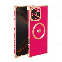 Magnetic Case for iPhone 15 Pro Max, Women Girls Luxury Plating Cute Love Heart Slim Fit Lightweight Cover Full Camera Lens Protection Compatible with MagSafe Case for iPhone 15 Pro Max, Rose