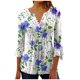 thumbnail image 4 of Blusa informal con botones estampados y plisados de plástico para mujer, manga 3/4, manga corta y cuello de cuerno., 4 of 4