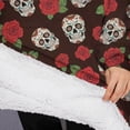 thumbnail image 3 of Oversized Wearable Blanket Hoodie,Brown Skull Rose Pattern Sherpa Blanket Hoodie with Super Pockets,Super Warm Fuzzy Pullover for Women & Men, 3 of 6
