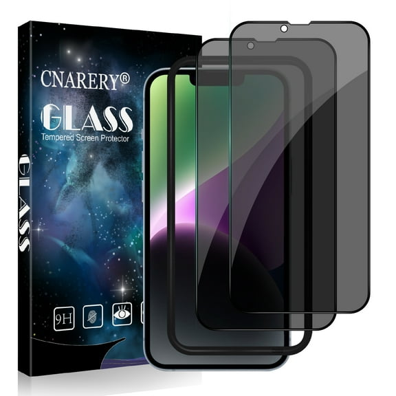 [2 Pack] Cnarery privacy screen protector for iPhone14 iPhone 13 and iPhone 13 Pro 6.1 Inch, 9H Anti-Spy Tempered Glass Film with Installation Frame, Case Friendly, Bubble Free, Anti-Scratch