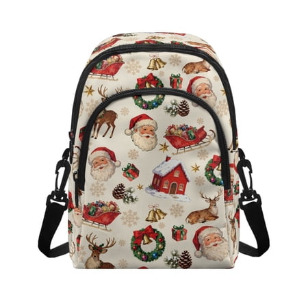 FUIALDOLG Santa Claus Gift Card Slots Small Crossbody Wallet for Travel Fall & Winter Outfit Casual Daily Use Polyester Travel Friendly Sling Bag