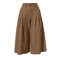 thumbnail image 5 of Women's Plus Size Solid Color Elastic Waist Cropped Pants, Pleated Loose Capri Trousers with Pockets, Relaxed Casual Four Season Bottoms for Daily Shopping | TruHer,Brown 2XL, 5 of 8