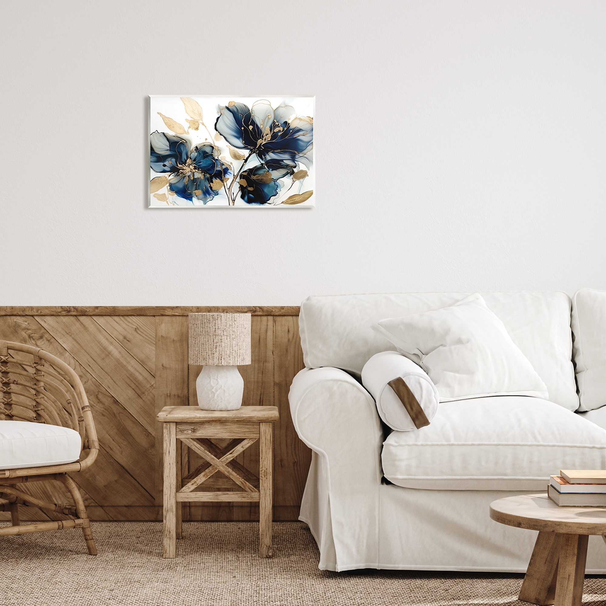 Stupell Industries Blue Modern Flowers Botanical & Floral Painting Unframed Art Print Wall Art, 19 x 13
