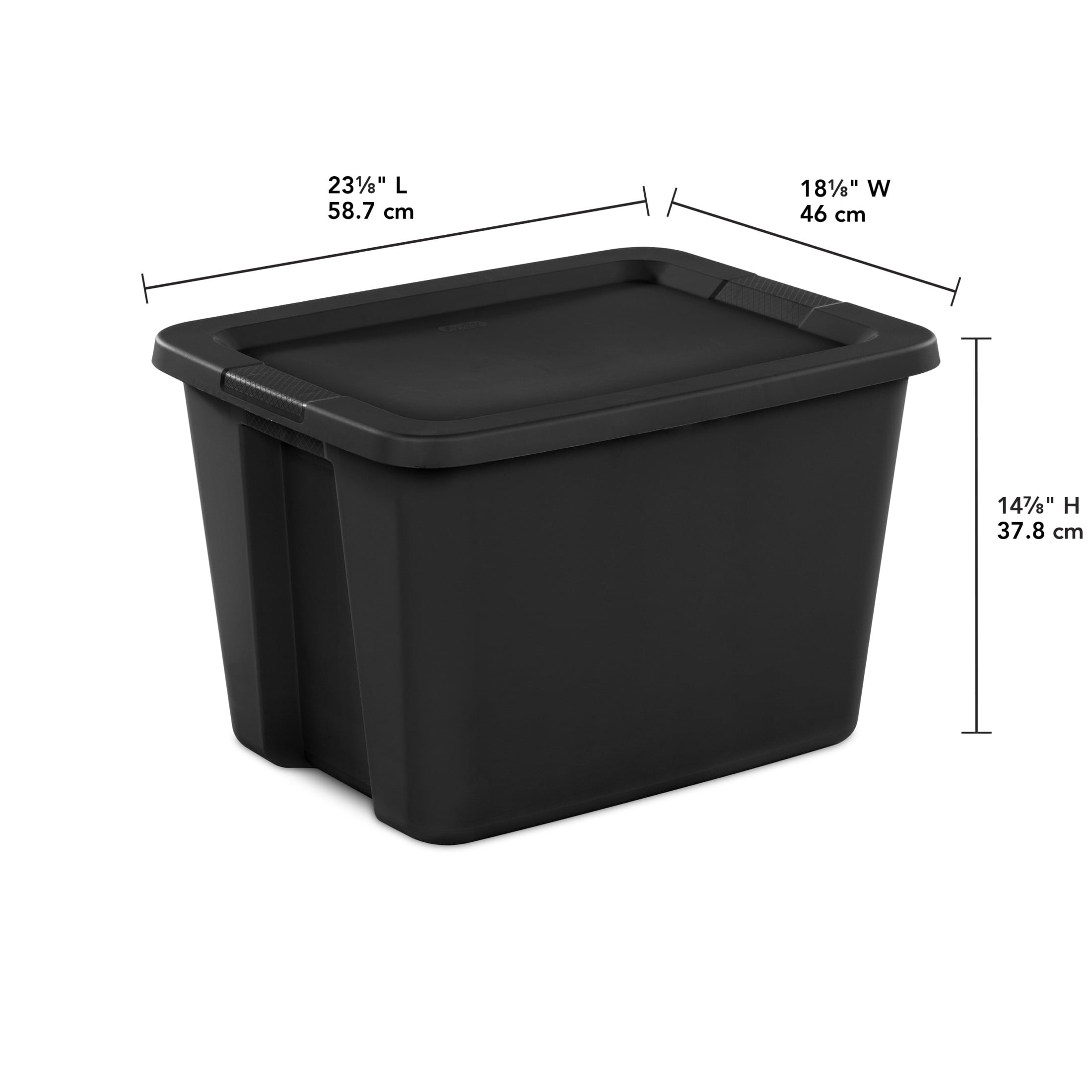 Sterilite Large Storage Bin, 18 Gallon Plastic Storage Container with SnapOn Lid, Black, Pack of 8  (图3)