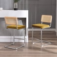 thumbnail image 6 of ONEVOG 25.6”Counter Height Rattan Bar Stools Set of 2, Velvet Upholstered Cantilever Bar Chairs with Metal Base and Cane Back, Mid-Century Modern Barstools for Kitchen Island, Yellow, 6 of 6