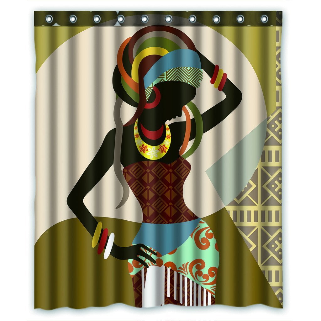 GCKG African Woman Waterproof Polyester Shower Curtain Bathroom Deco