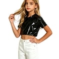 thumbnail image 2 of Posijego Kids Girls Metallic T-Shirts Short Sleeve Crop Tops Party Dance Club Trendy Dressy Blouses Sizes 2-15 Years, 2 of 8