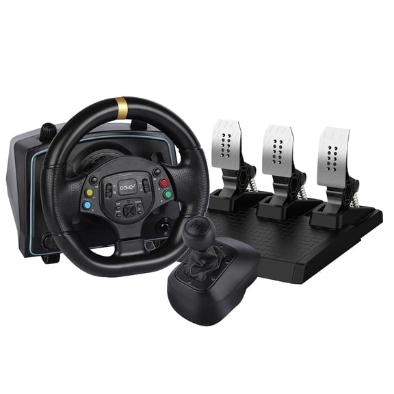 1080 Degree PC Racing Wheel with Hall Effect Pedals and H-Shifter, Magnetic Induction Sim Steering Wheel for PC, Euro Truck Simulator 2