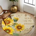 thumbnail image 3 of Round Area Rug 7 Ft, Vintage Yellow Sunflower Washable Non-Slip Circle Carpet for Living Room/Bedroom, Watercolor Botanical Retro Floral Low-Profile Large Runner Mat Collection Rugs for Indoor, 3 of 7