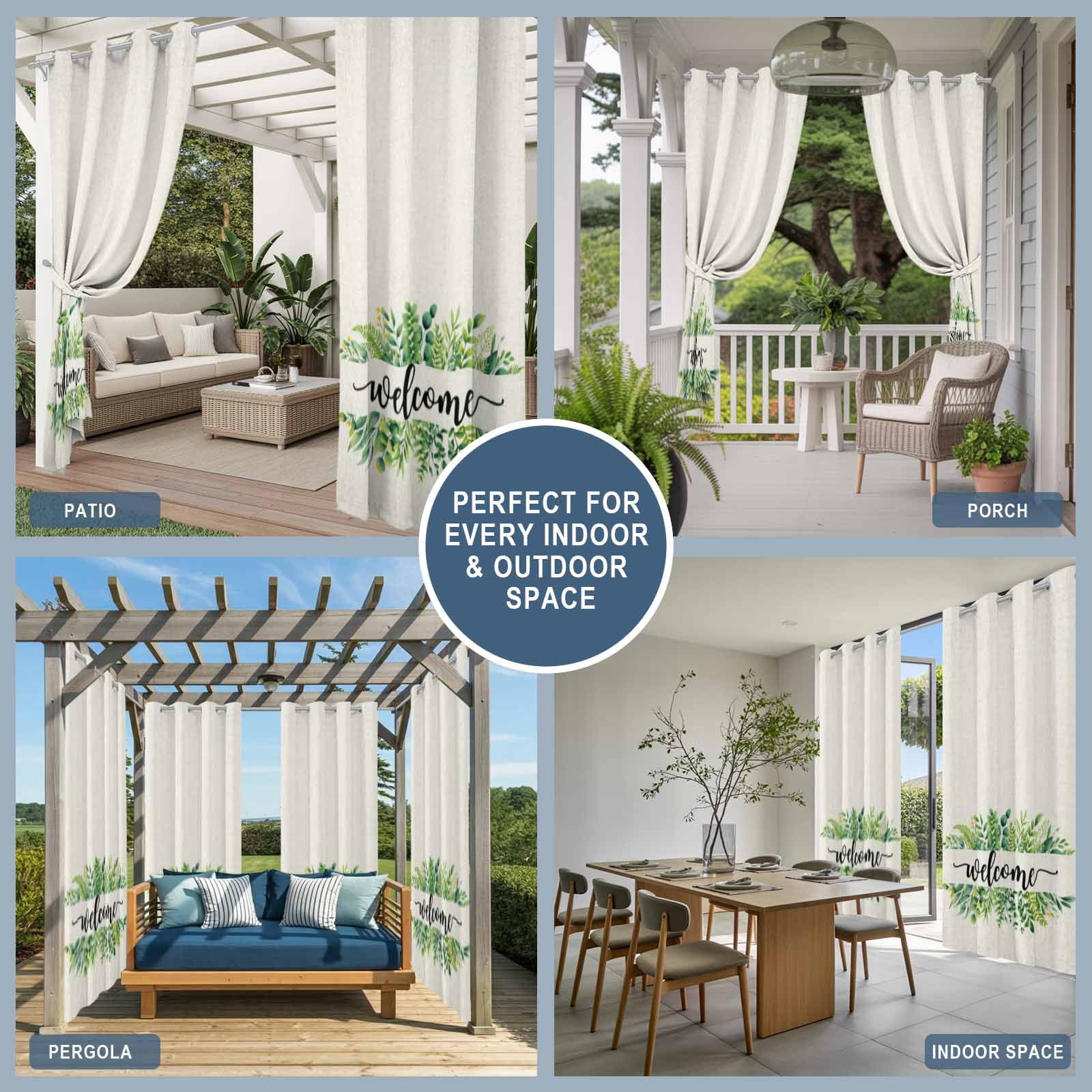 Outdoor Curtains for Patio Waterproof, Eucalyptus Leaves Outdoor Privacy Panels Grommet, Farmhouse Vintage Green Leaf Branches Blackout Outside Curtains for Porch/Cabana 54"x108", 1 Panel
