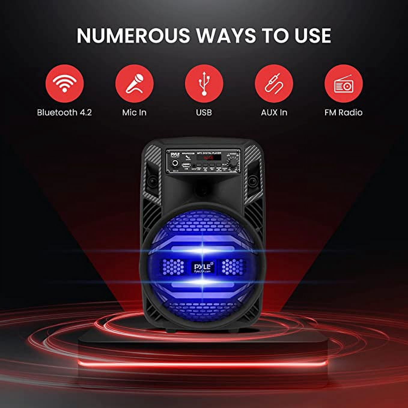 Pyle Portable Bluetooth PA Speaker - 300W Rechargeable Outdoor Bluetooth Speaker Portable PA System