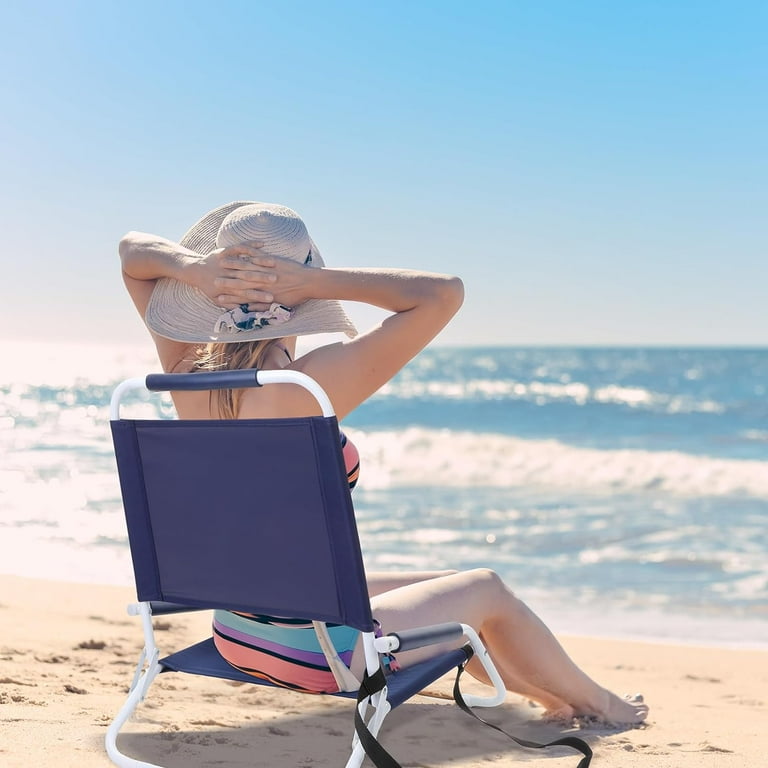 4 Pack Folding Beach Chair with Shoulder Strap Portable Camping Chair Low Outdoor Chair Foldable Sand Chair Lightweight Lawn Chair Supports 265 Lbs for Beach Camping Hiking Navy Blue Walmart