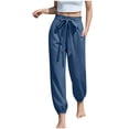 thumbnail image 3 of Womens Summer Linen High Waist Dressy Joggers Bow-Knot Loose Business Casual Pants for Vacation Travel Beach Trousers with Pockets Size S-2XL, 3 of 5