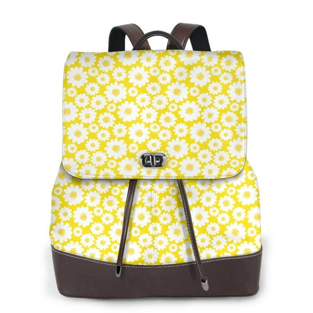 Easygdp Daisies Flowers Mochila de Cuero para Mujeres, Bolso de Hombro, Bolsos de Mano de Moda para Trabajo y Viajes