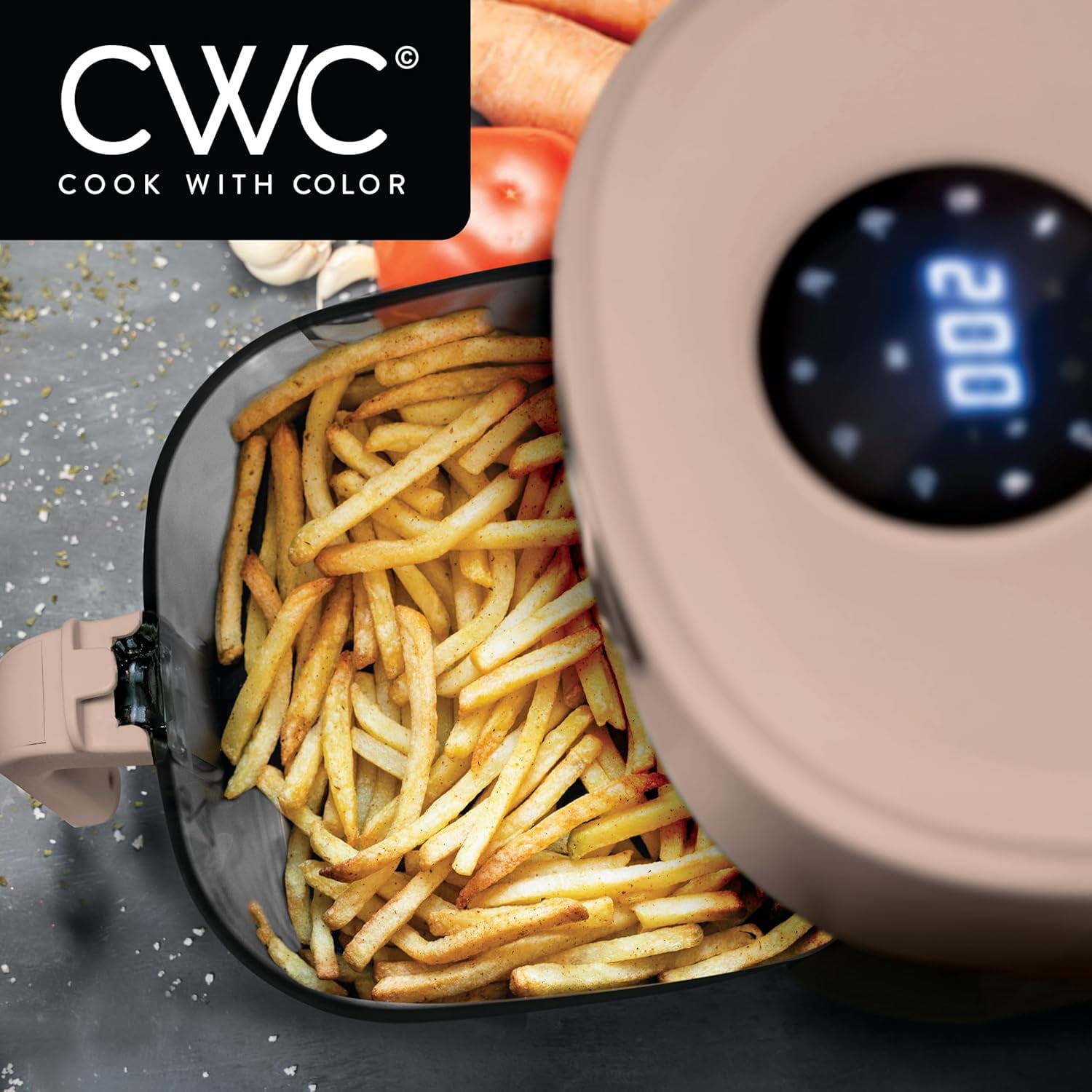 COOK WITH COLOR Air Fryer, 4Qt Glass Air Fryer, Stylish Kitchen Appliance, Blush