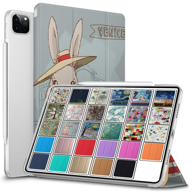 DuraSafe Cases For iPad PRO 11 Inch 2nd Gen 2020 (Will not fit iPad PRO 11 2018) Slimline Series Lightweight Protective Cover with Dual Angle Stand & Clear PC Back Shell - Bunny Hat