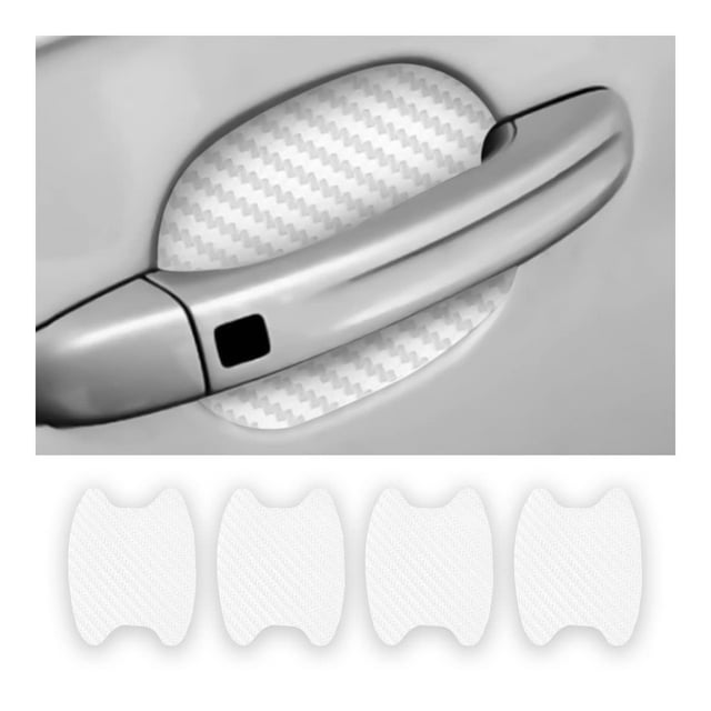 4PCS Car Door Handle Sticker, Carbon Fiber Anti-Scratches Car Door Cup Protector, Non-Marking Auto Door Handle Protective Film, Universal for Most Car Handles,White90mm-100mm
