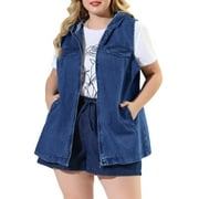 Agnes Orinda Women's Plus Size Fall Zipper Up Denim Sleeveless Hoodie Jacket