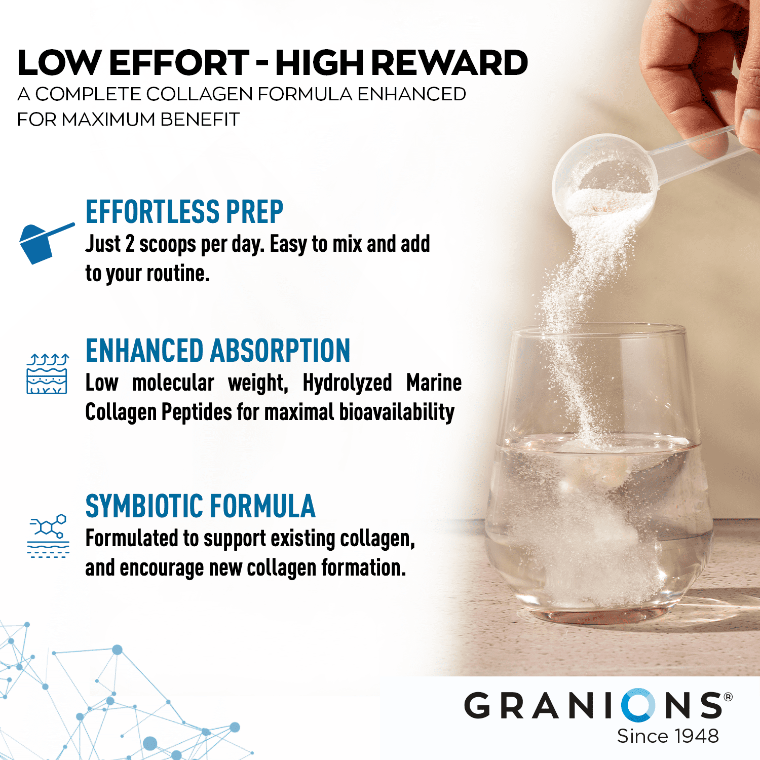 Granions Marine Collagen Peptides Powder Unflavored, 10,000mg per Serving, 278.6g