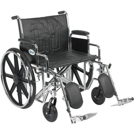 Drive Medical Sentra EC Heavy Duty Wheelchair, Detachable Desk Arms, Elevating Leg Rests, 24"Seat