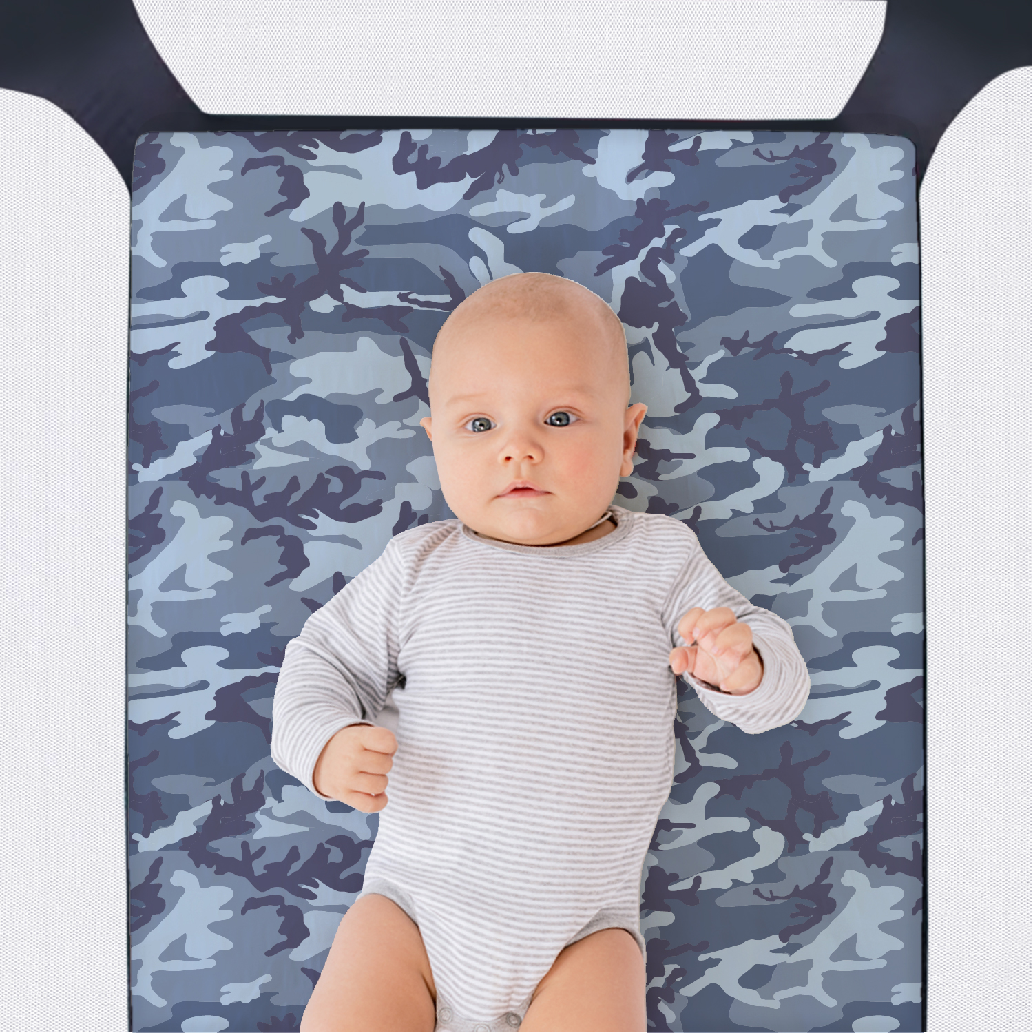 The Peanutshell Pack n Play, Mini Crib, Portable Crib or Fitted Playard Sheets for Baby Boys, 2 Pack Set, Blue and Grey Camo - image 2 of 4