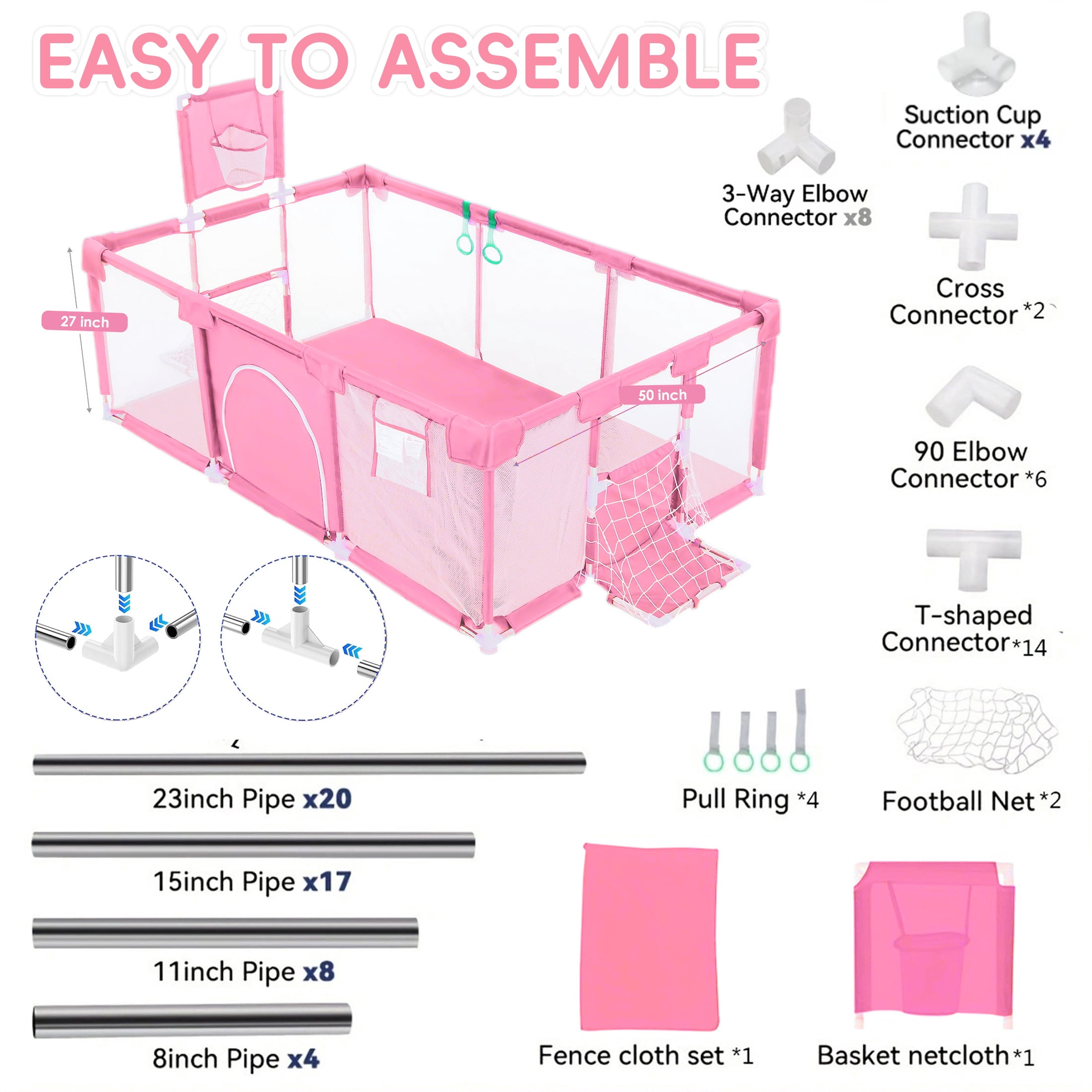 HioHa Large Baby Playpen, Big Baby Playard with Basketball Hoop, 71 inch Portable Play Yard Baby Fences with Storage Bag for Infant Toddler