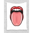 thumbnail image 1 of Lips Tapestry, Red Lipstick Open Mouth Tongue Out Funky 90s Style Retro Sensual Image, Wall Hanging for Bedroom Living Room Dorm Decor, 40"W X 60"L, Scarlet Coral and Blush, by Ambesonne, 1 of 2