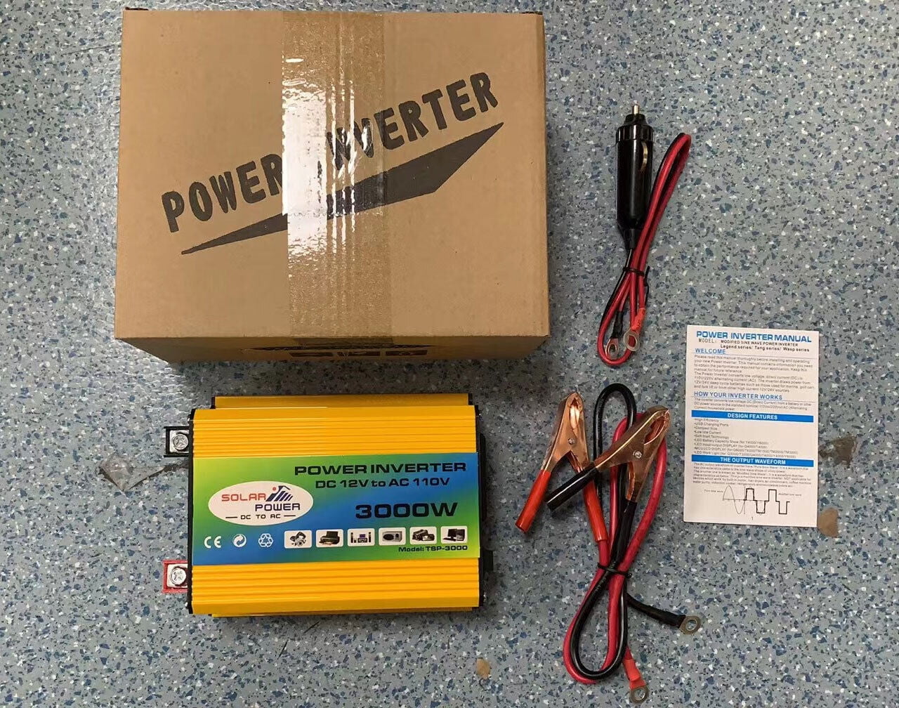 3000W Car Power Inverter DC 12V To AC 110V Sine Wave Solar Converter Dual USB US