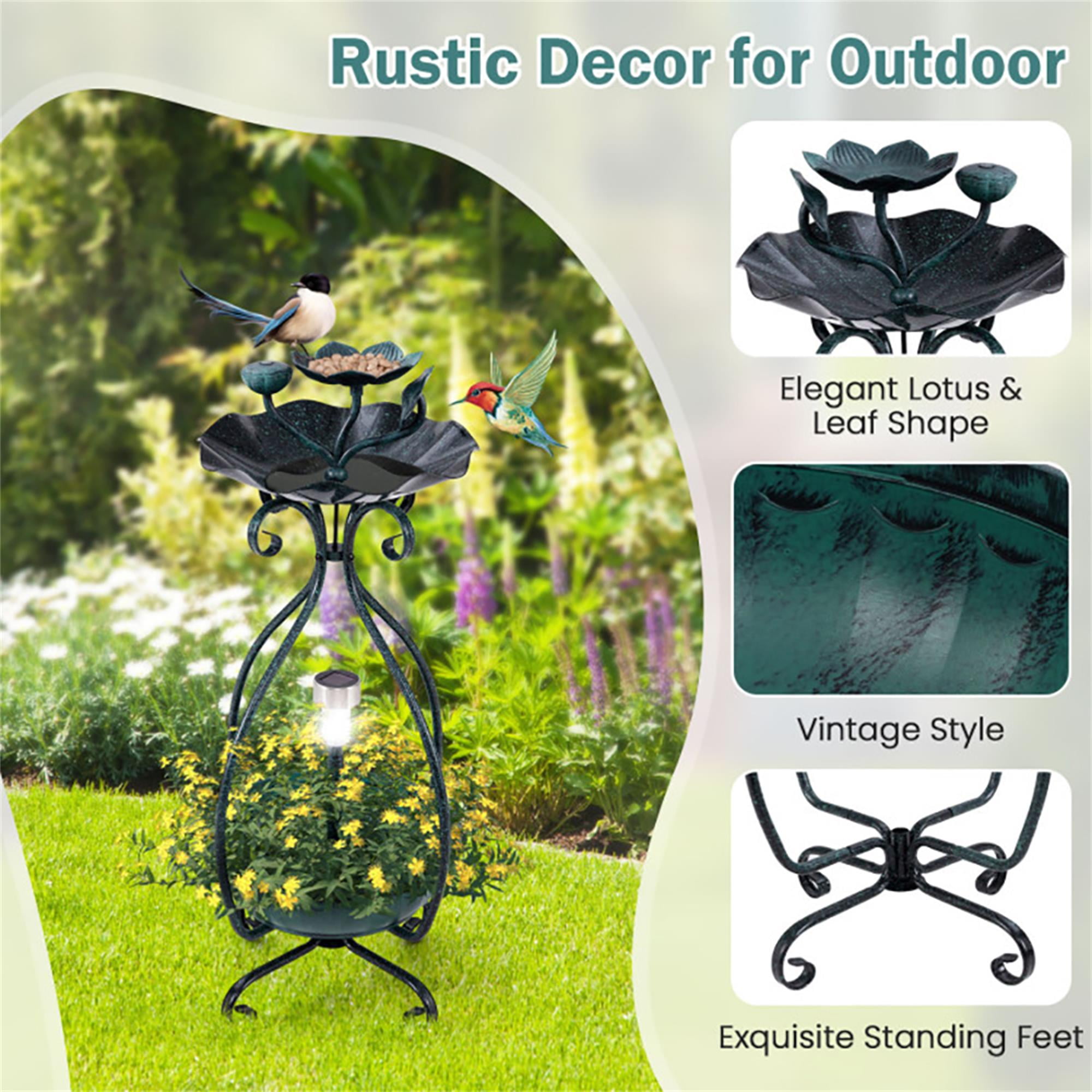 Pefilos 31" Outdoor Pedestal Garden Bird Bath with Solar Light, Bird Feeder and Flower Planter, Standing Lotus Leaf Bowl Birdbath, Green Pefilos 31" Outdoor Pedestal Garden Bird Bath with Solar Light, Bird Feeder and Flower Planter, Standing Lotus Leaf Bowl Birdbath, Green