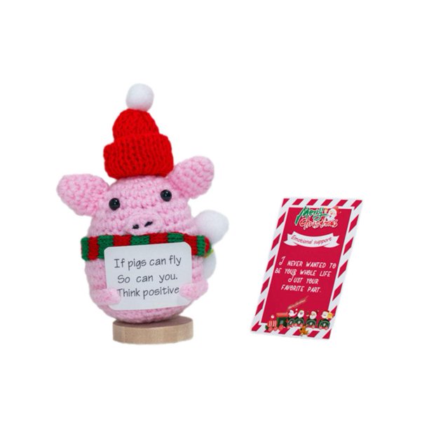 Ruifaya Bonita muñeca de ganchillo con pepinillos navideños y tarjeta positiva, muñeca de peluche de ganchillo con emociones, regalo de apoyo de ganchillo