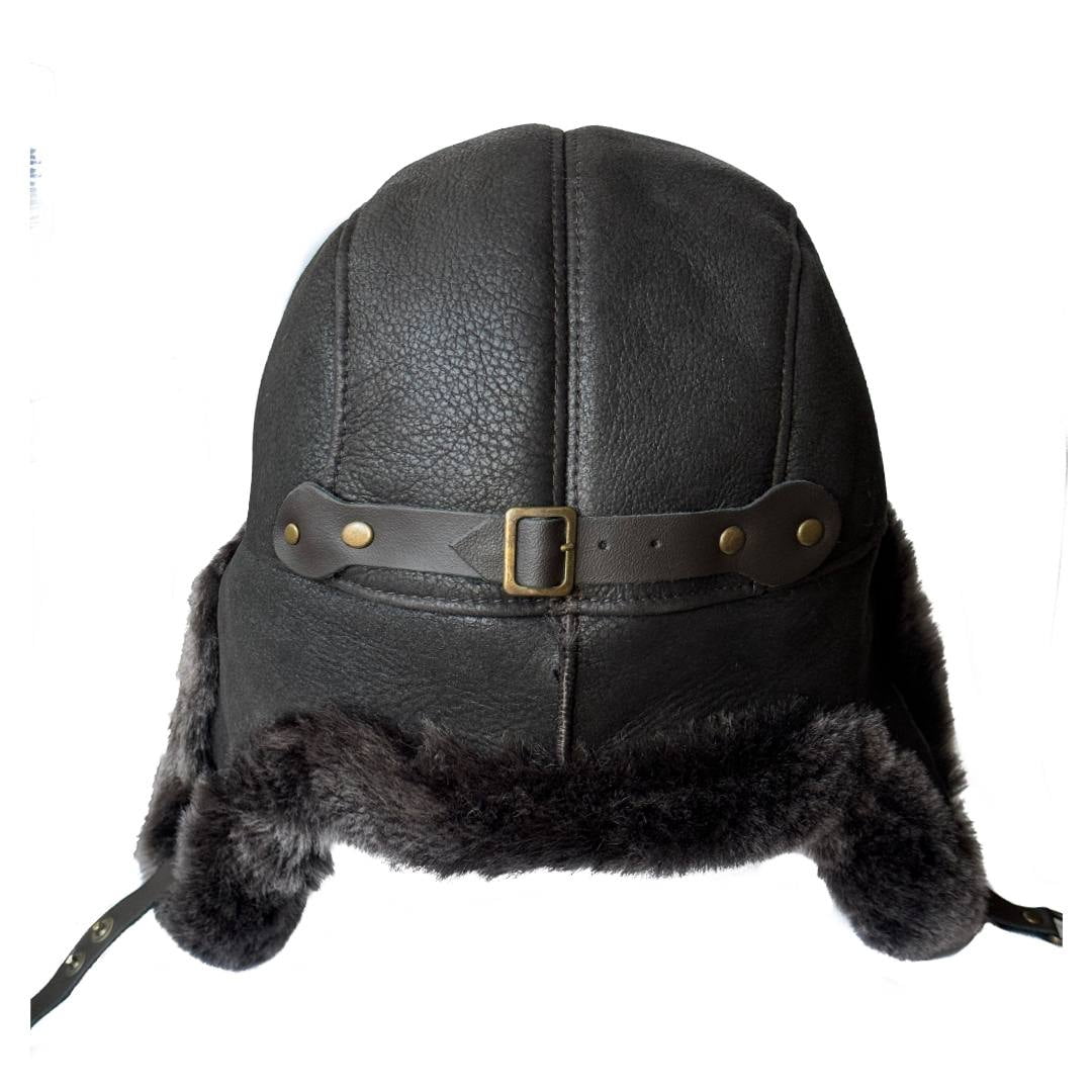 Leather Aviator Russian Ushanka Trapper Shearling Sheepskin Fur Ear Flap Waterproof Winter Hat (US, Alpha, Large, Whiskey)