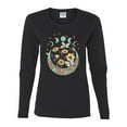 thumbnail image 2 of Wild Bobby I Only Told The Moon, Moon Phases Daisies and Butterflies Vintage Women Graphic Long Sleeve Tee, Black, Large, 2 of 6