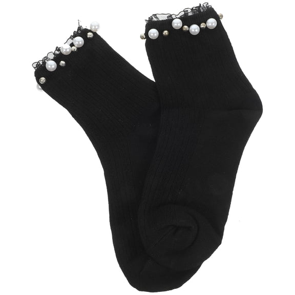 Milisten 1 Pair Black Cotton Crew Socks with for Stylish Daily Wear