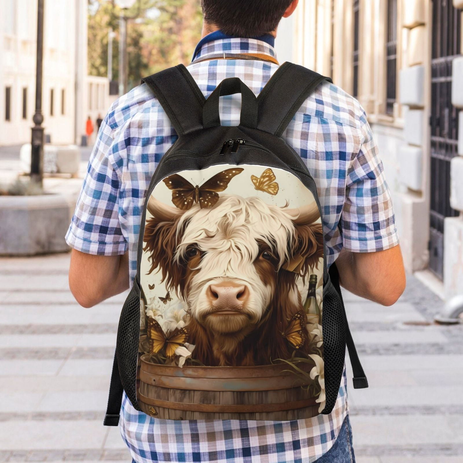 Ratiio Butterfly Cow Barrel Print Backpack with Padded 15-inch Laptop Sleeve- Spacious and Durable Daypack for Work and Travel