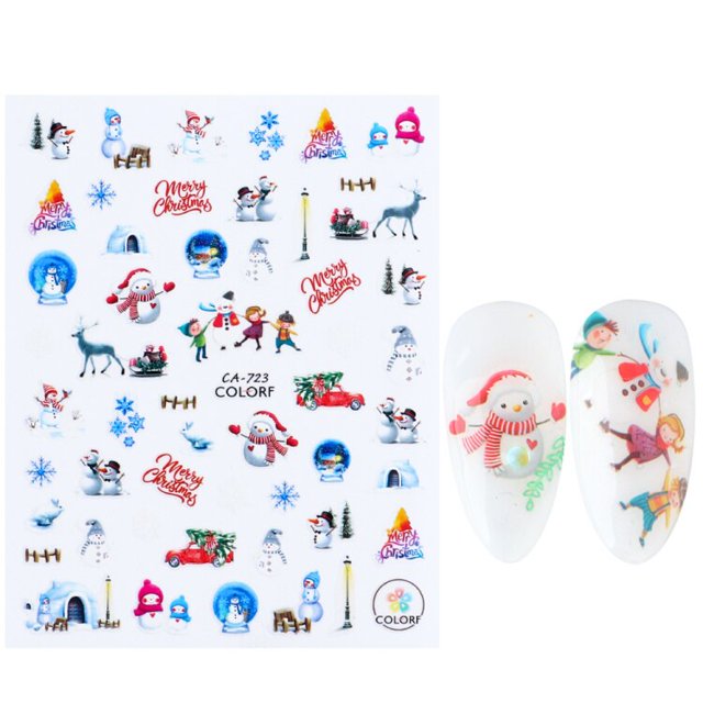 Linda pegatina Nail Art diseños 3D dibujos animados flores Navidad Slider Elk Santa Claus polaco calcomanía manicura decoraciones LACA717-724- Tan Jianjun unisex