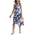thumbnail image 4 of INSPIRE CHIC Women's Sundress Floral Sleeveless Deep V Neck Irregular Hem Midi Dresses S Blue, 4 of 6