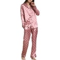 thumbnail image 2 of Liacowi Women 2 Piece Satin Pajamas Set Flower Print Long Sleeve Shirts Tops and Pants Casual Sleepwear Loungewear Outfits, 2 of 6