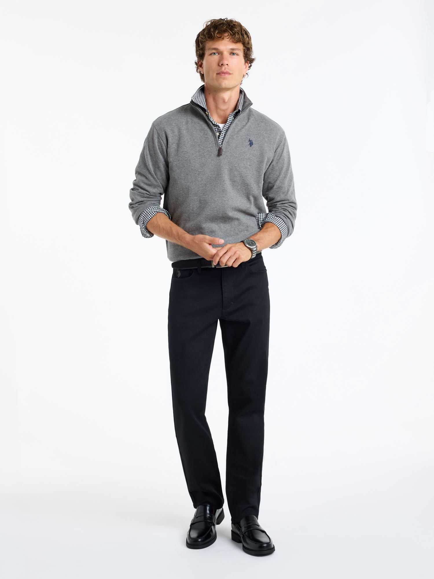 U.S. Polo Assn. Men's Premium Feel Herringbone Quarter Zip Pullover