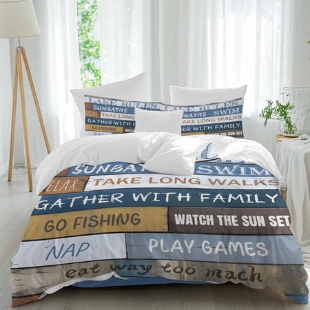 Vintage Wood Grain Queen Size Comforter Set, Vacation Lake Country Farmhouse Bedding for All Seasons, 4 Pcs Bed Set, 1Quiltcover (90"x92") ,1Sheet(94"x116"), 2Pillowcases (30"x20")