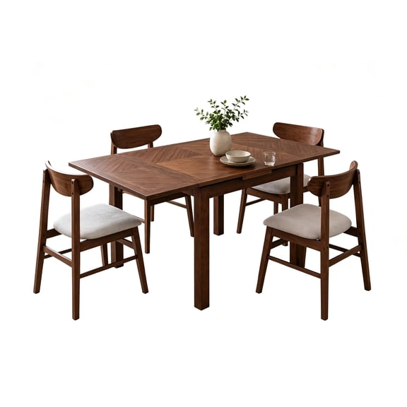 CONSDAN Extendable Dining Table Set for 4, Solid Hardwood Structure – Space-Saving Design, Ideal for Compact Dining Space and Expands for Larger Dining Areas