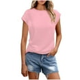 thumbnail image 2 of CFLVAEK Summer Cap Sleeve Tshirts for Women Casual Round Neck T Shirts Loose Solid Color Basic Tees 2025 Pink S, 2 of 6