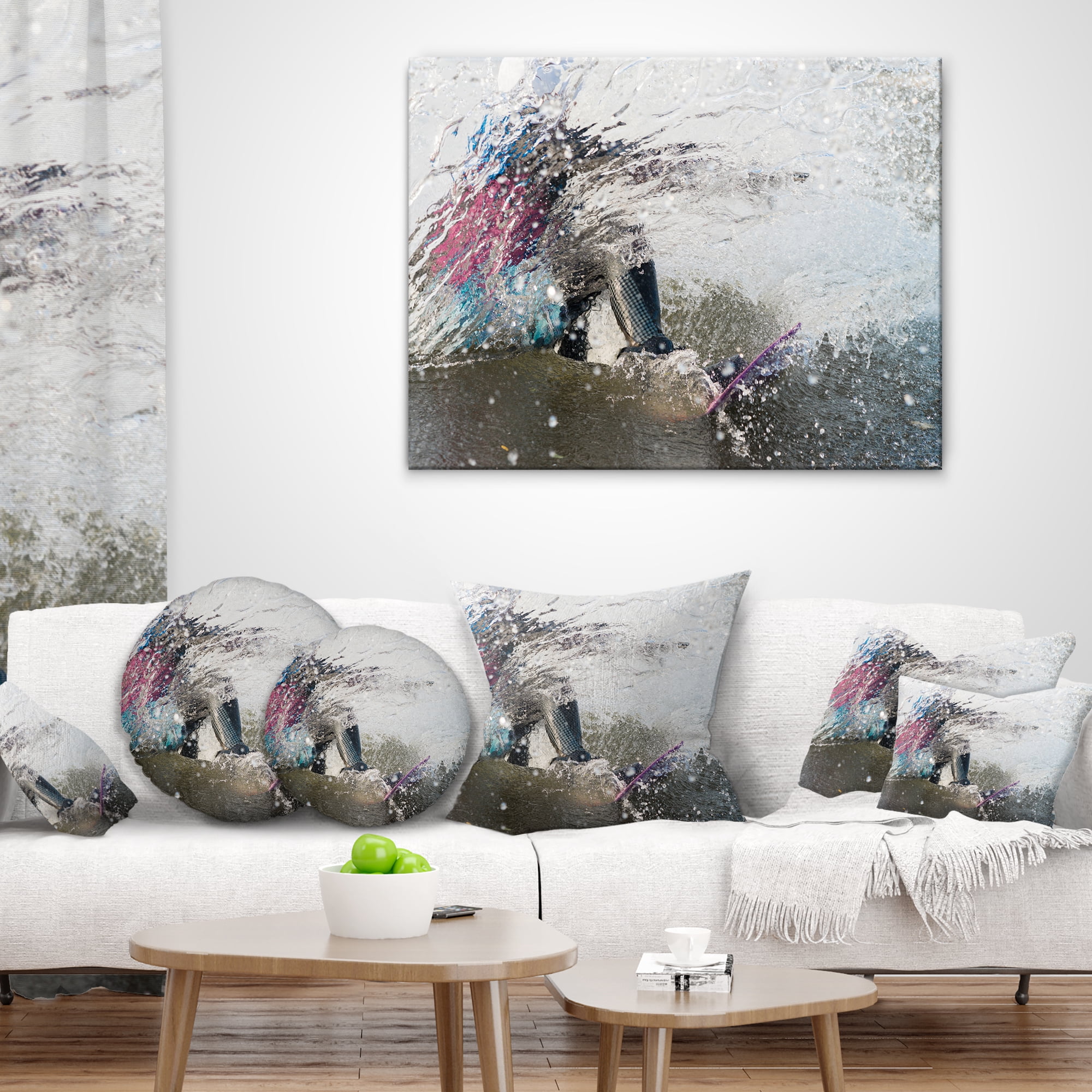 Designart Guy on a Wakeboard - Landscape Printed Throw Pillow - 16x16