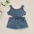 thumbnail image 2 of Barboteuse en Denim pour Filles, Combinaison Sans Manches, Salopette Ajourée, 2 of 6