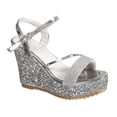 thumbnail image 2 of Xijirk Sandals Women,Glitter Platform Sandals with Retro Roman Strappy Heel and Ankle Buckle Strap Shoes for Outdoor Casual Wear,,Silver,9, 2 of 8