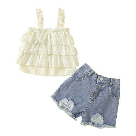 

Xiulive Kids Toddler Baby Girls Spring Summer Solid Cotton Sleeveless Shorts Jeans Outfits Clothes Kids Classic Fit Matching sets
