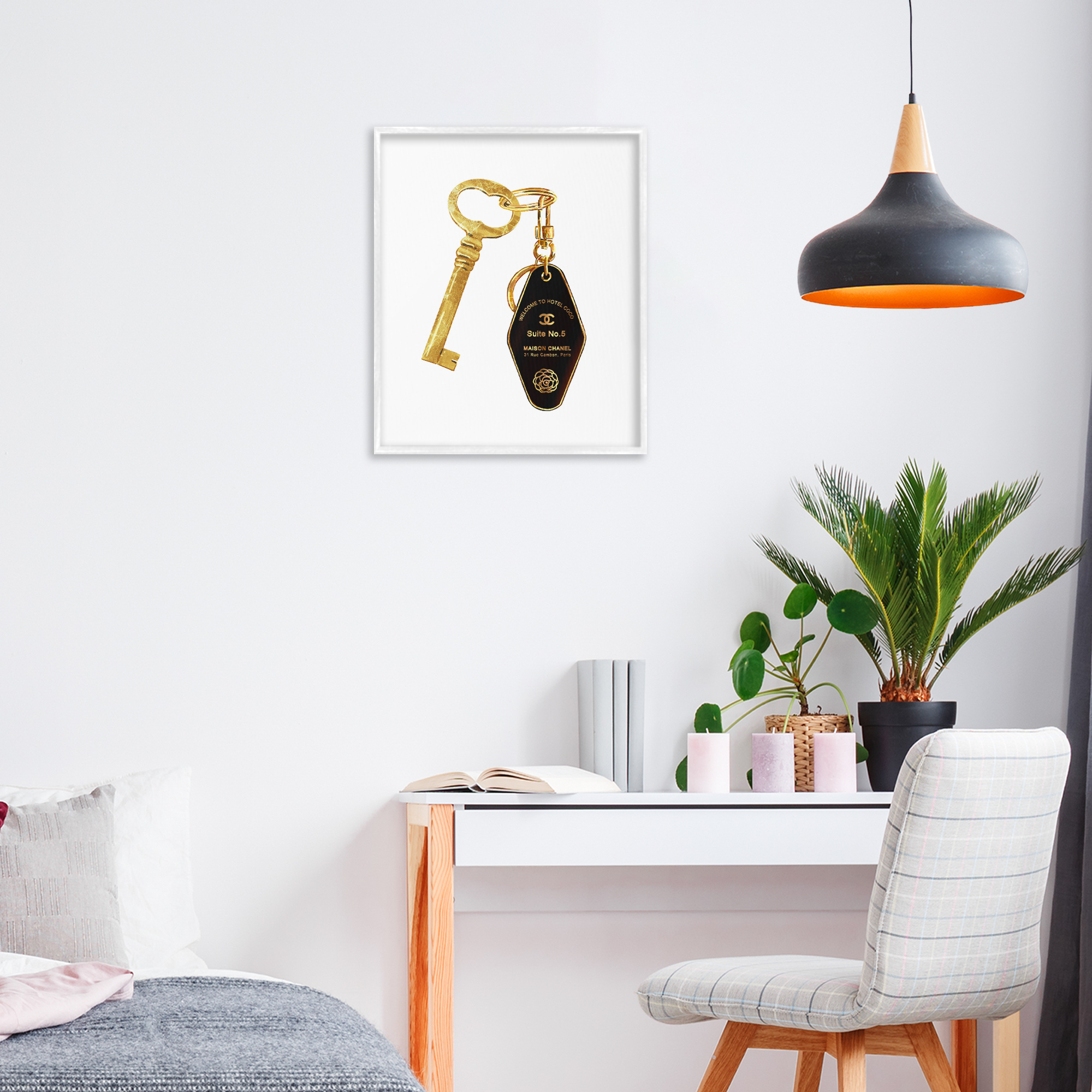 Luxury Fashion Key White Framed Giclee Art, design by Ziwei Li