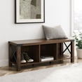 thumbnail image 2 of Farmhouse X-Metal 3-Open Cubbies Storage Entry Bench in Dark Walnut, 2 of 6