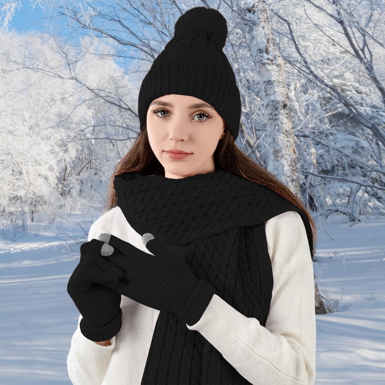 Winter Beanie Hat Long Scarf and Touchscreen Gloves 3Pieces  display picture 1